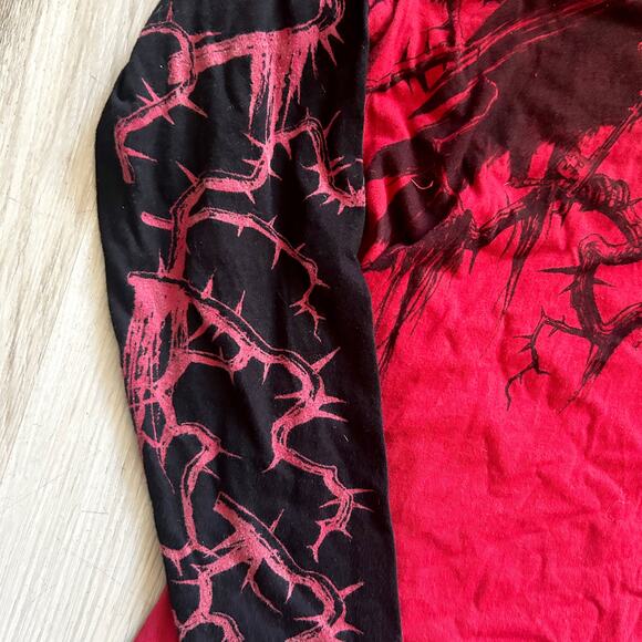 Affliction CROWS Crewneck Long Sleeve Layered T-shirt Dirty Red Men’s Sz XL EUC - Picture 6 of 8